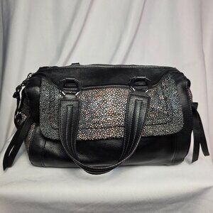 Aimee Kestenberg Black Leather Satchel | Spiked Hardware & Stingray Panels